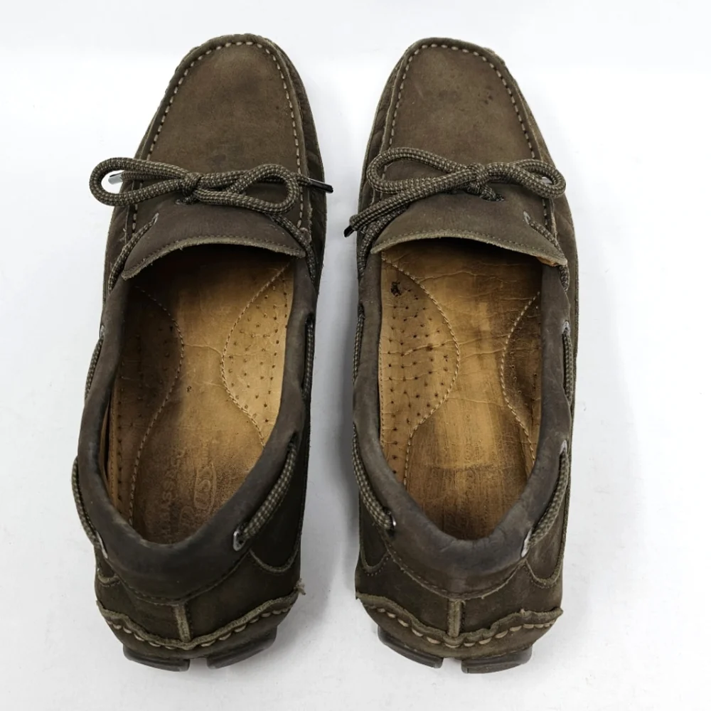 Bass Tuscany Mens Leather Driving Loafers Size 9 Dark Brown Olive‎ Nice Traction